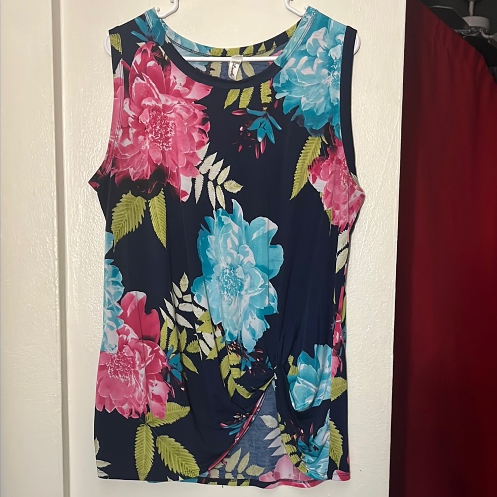 Blue and Pink Fitted Sleeveless Tank Top